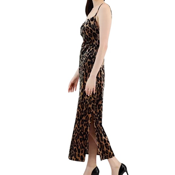 TAYLOR Women's Leopard Animal Print Velvet Maxi Slip Dress with Slits Size 10 - Picture 3 of 9